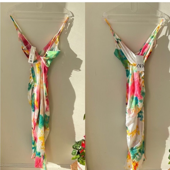 ZARA NWT Print satin effect Dress - Picture 6 of 10